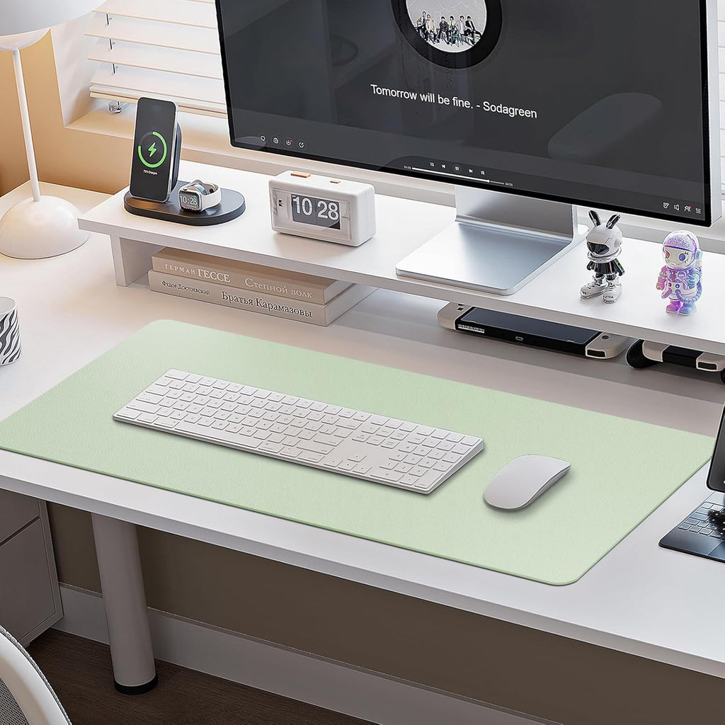 Leather Desk Pad Protector - Non-Slip Mouse Pad and Writing Surface for Office and Home (Moss Green, 30" x 14")