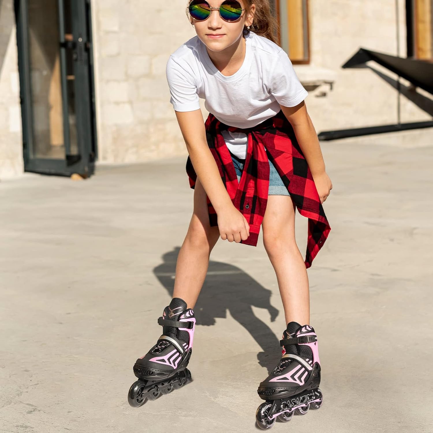 Adjustable Inline Skates for Kids and Adults with Light up Wheels Beginner Skates Fun Illuminating Roller Skates for Kids Boys and Ladies