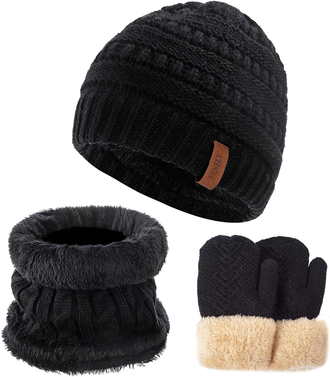 Children's Winter Beanie, Scarf, and Gloves Set - Insulated Fleece-Lined Thermal Accessories for Ages 2-14