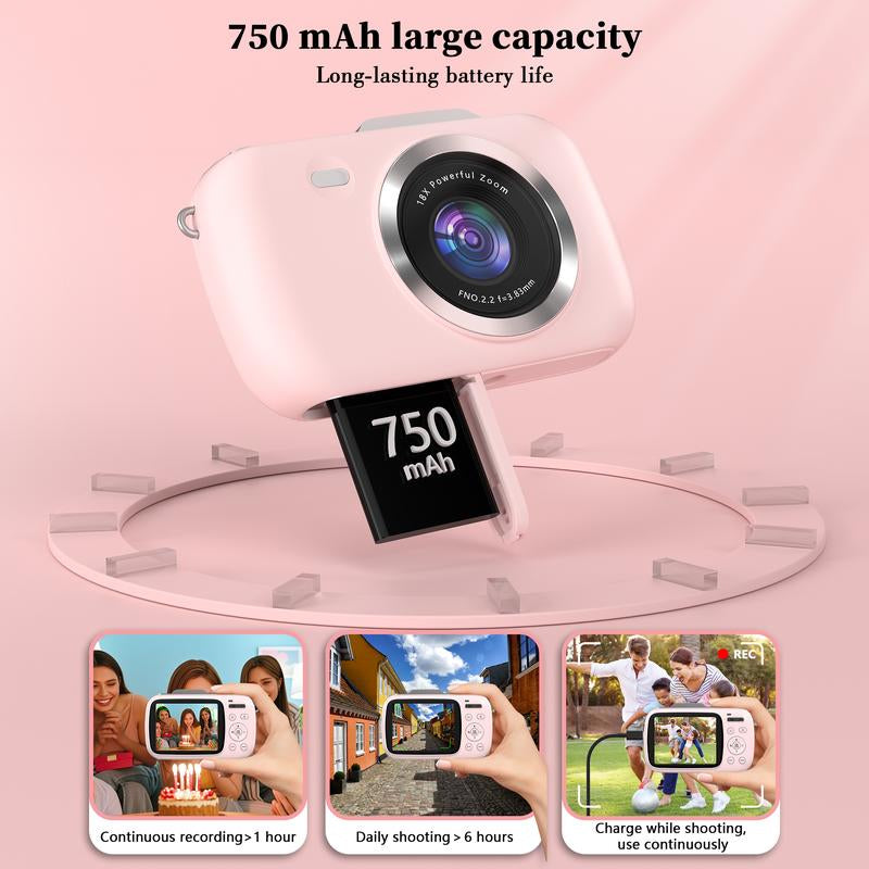 UHD 4K 64MP Compact Mini Vlogging Camera with 18X Digital Zoom and 32GB TF Card - Pink