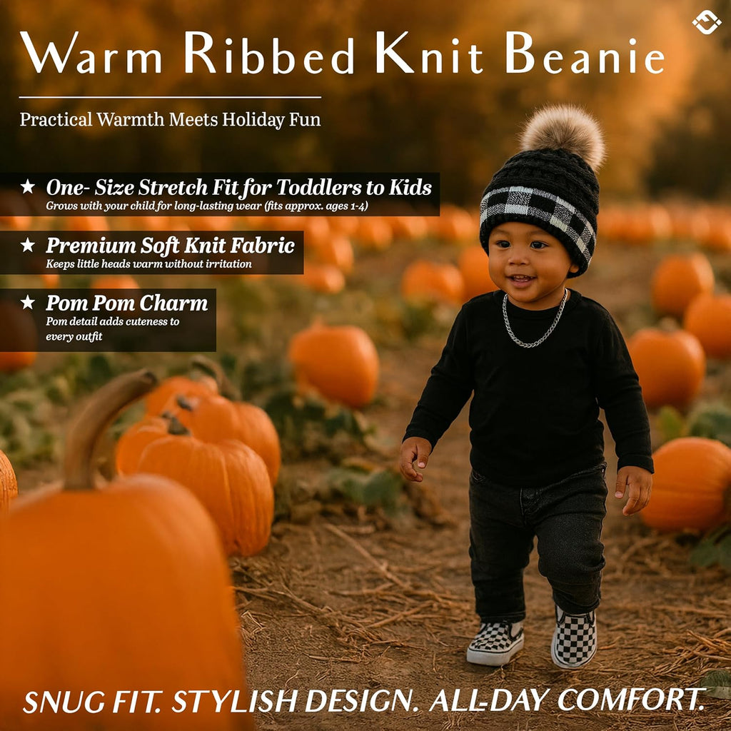 Toddler Pom Beanie - Warm and Cozy Knit Hat for Ages 1-4, Ideal Winter Snow Cap for Boys and Girls