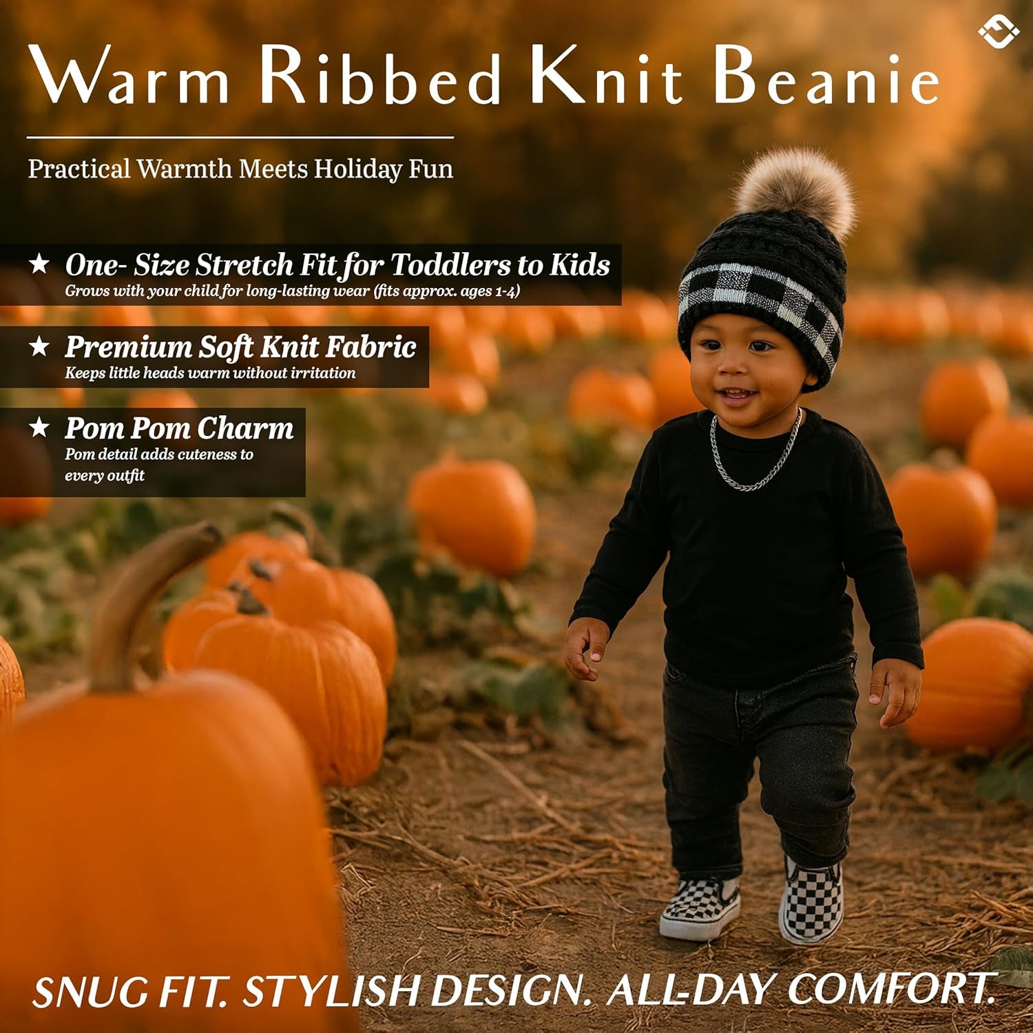 Toddler Pom Beanie - Warm and Cozy Knit Hat for Ages 1-4, Ideal Winter Snow Cap for Boys and Girls