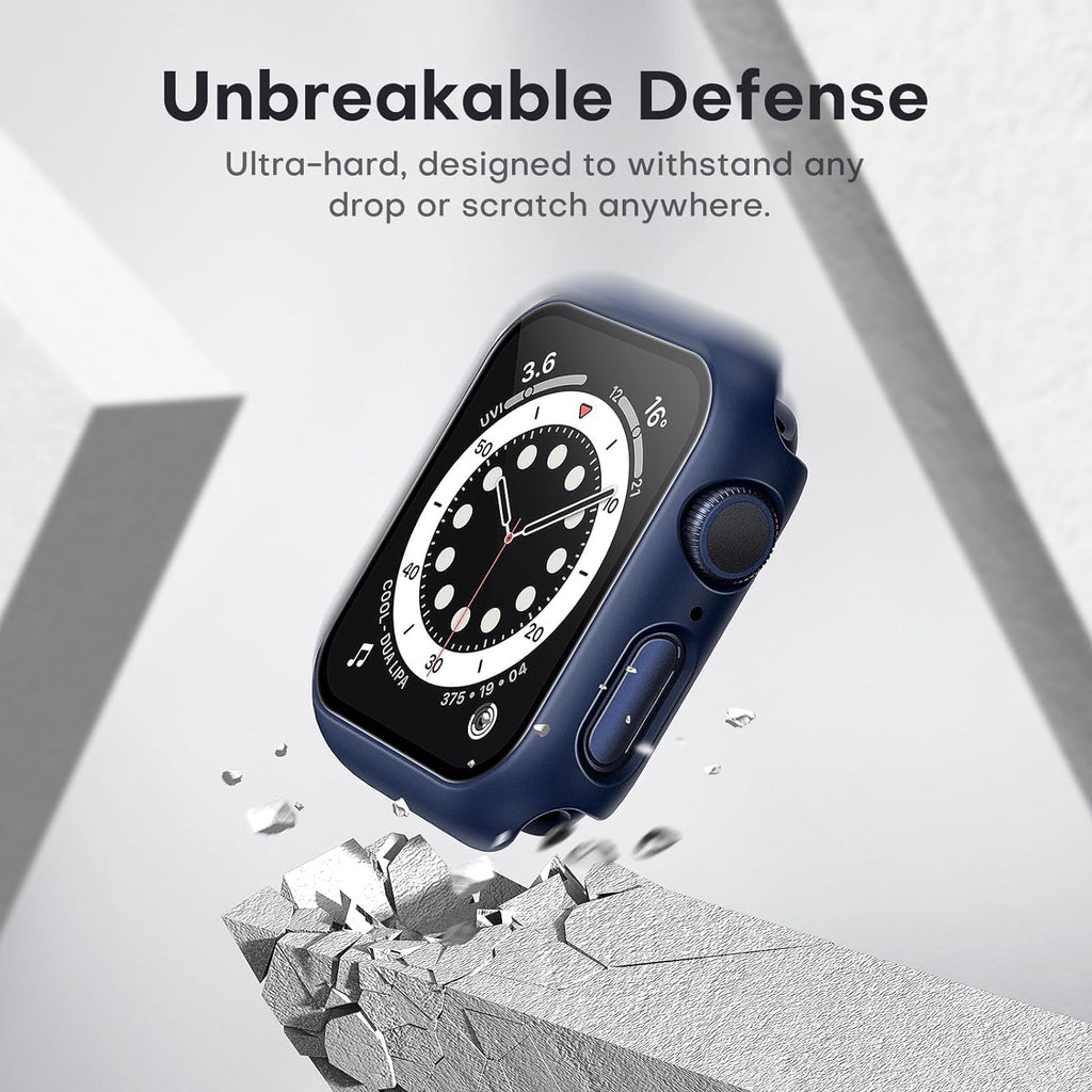 Dual Pack Hard Case with PC Tempered Glass Screen Protector for Apple Watch SE/SE2/SE3/Series 6/5/4 (40mm) - Scratch-Resistant Slim Protective Cover in Blue