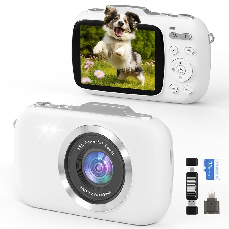 UHD 4K 64MP Compact Mini Vlogging Camera with 18X Digital Zoom and 32GB TF Card - Pink