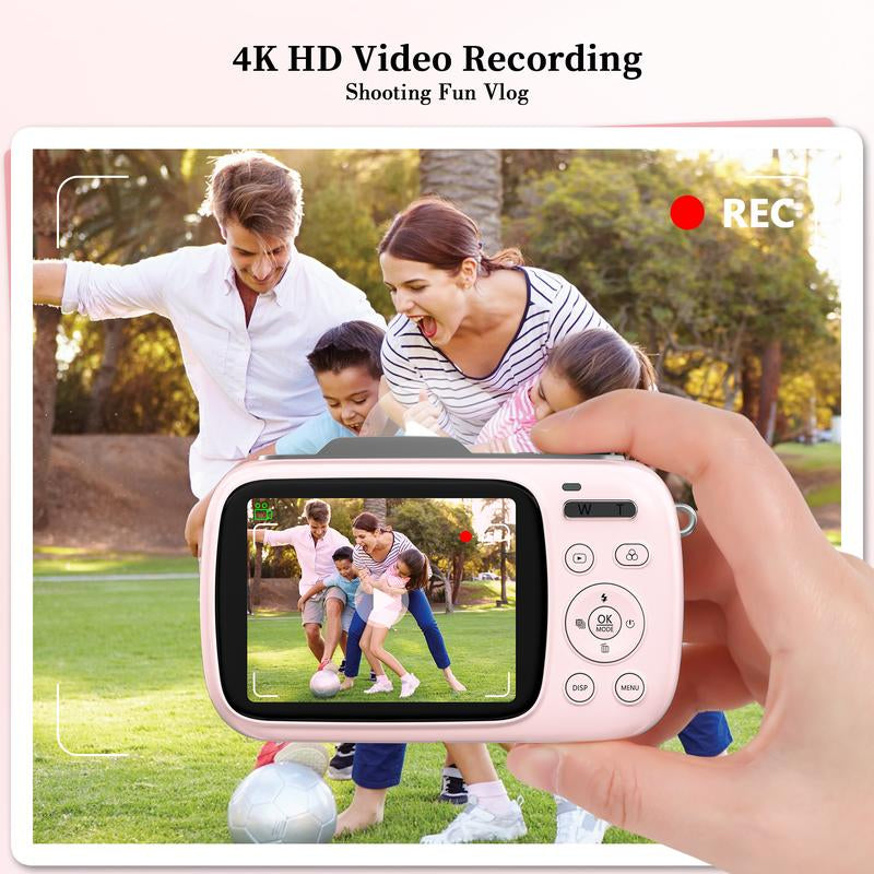 UHD 4K 64MP Compact Mini Vlogging Camera with 18X Digital Zoom and 32GB TF Card - Pink