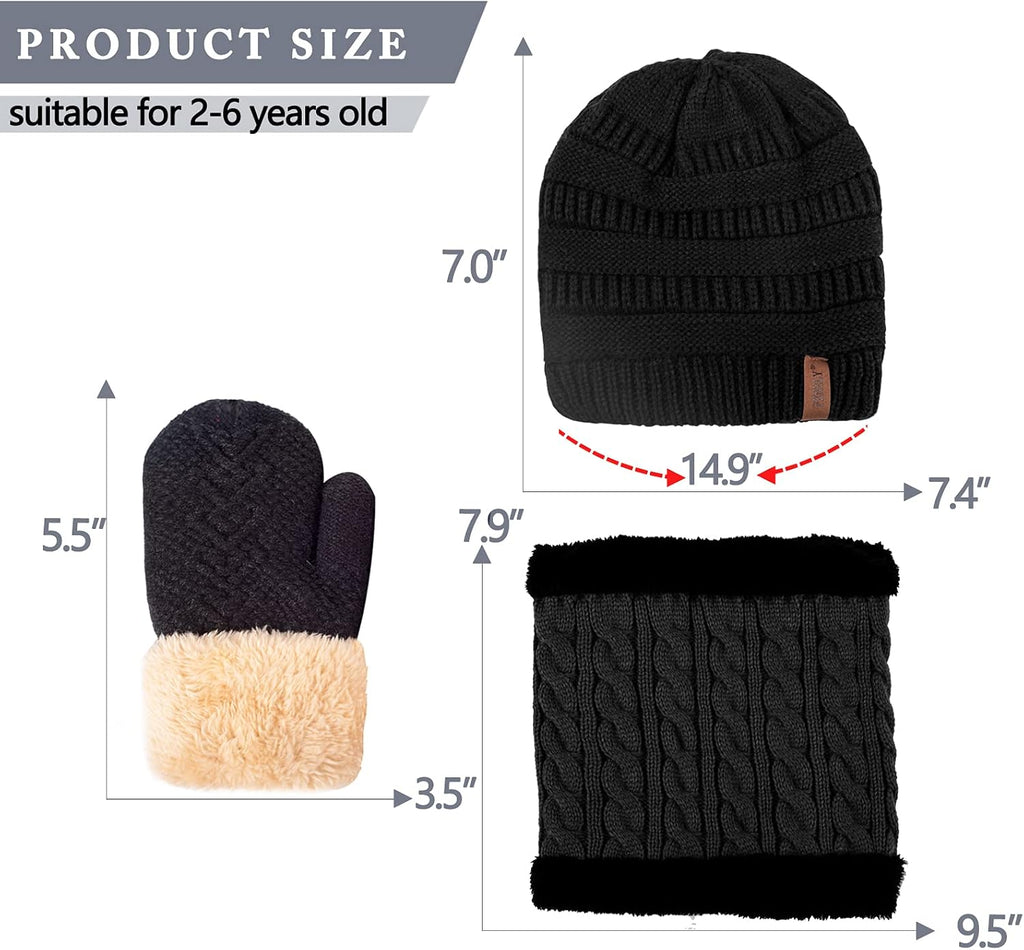 Children's Winter Beanie, Scarf, and Gloves Set - Insulated Fleece-Lined Thermal Accessories for Ages 2-14