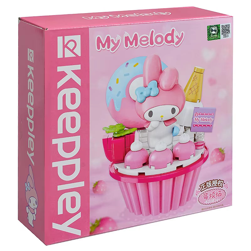 Original Sanrio Anime Cartoon Cake Cup Model DIY Assembled Blocks Figure Hello Kitty Kuromi My Melody Pre-Teaching Puzzle Toys