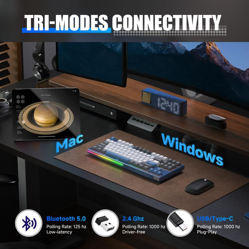 KEMOVE K87 Wireless Hot-Swap Mechanical Gaming Keyboard - 87 Keys, RGB Backlighting, 4000mAh Battery, Triple-Mode Connectivity - Limited Time Offer