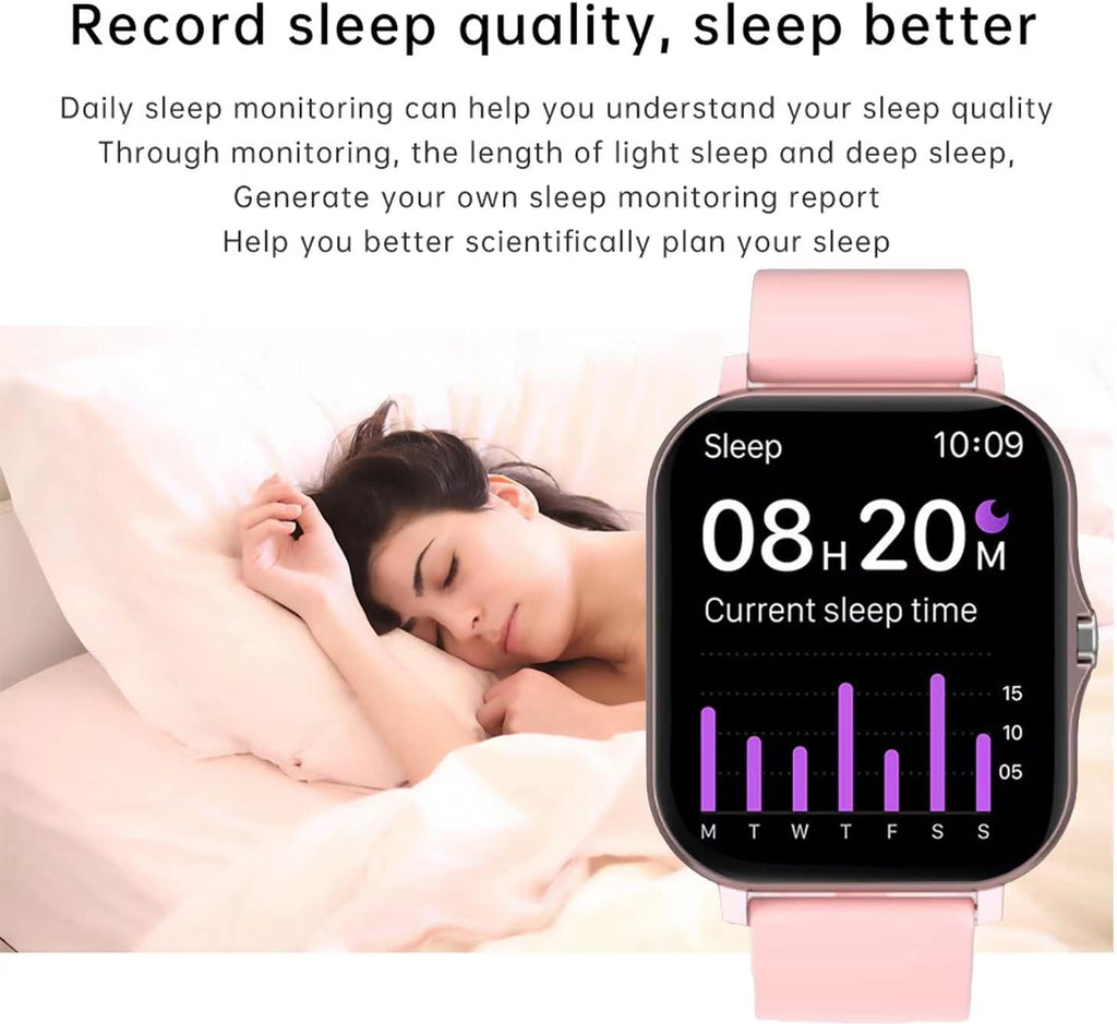 Professional Smart Fitness Tracker Watch for Android/iOS - IP68 Waterproof, Heart Rate and Blood Oxygen Monitoring, Sleep Tracking, 8 Sports Modes, Breath Training, Weather Updates - 1.69-Inch Display for Men and Women (Rose Gold)