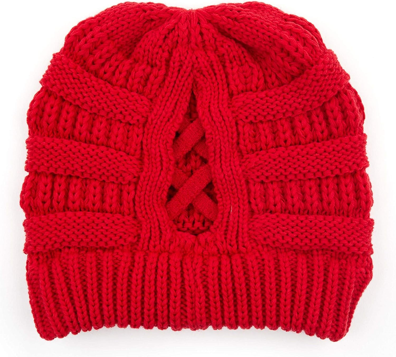 Women's Cable Knit Beanie with Soft Stretch for Messy Bun and Ponytail - Winter Hat (MB-20A)