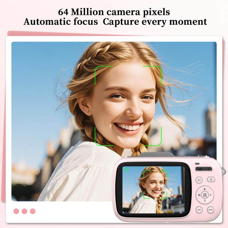 UHD 4K 64MP Compact Mini Vlogging Camera with 18X Digital Zoom and 32GB TF Card - Pink