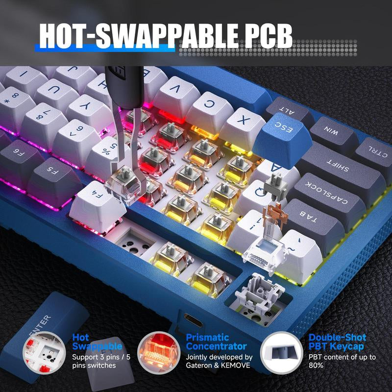 KEMOVE K87 Wireless Hot-Swap Mechanical Gaming Keyboard - 87 Keys, RGB Backlighting, 4000mAh Battery, Triple-Mode Connectivity - Limited Time Offer