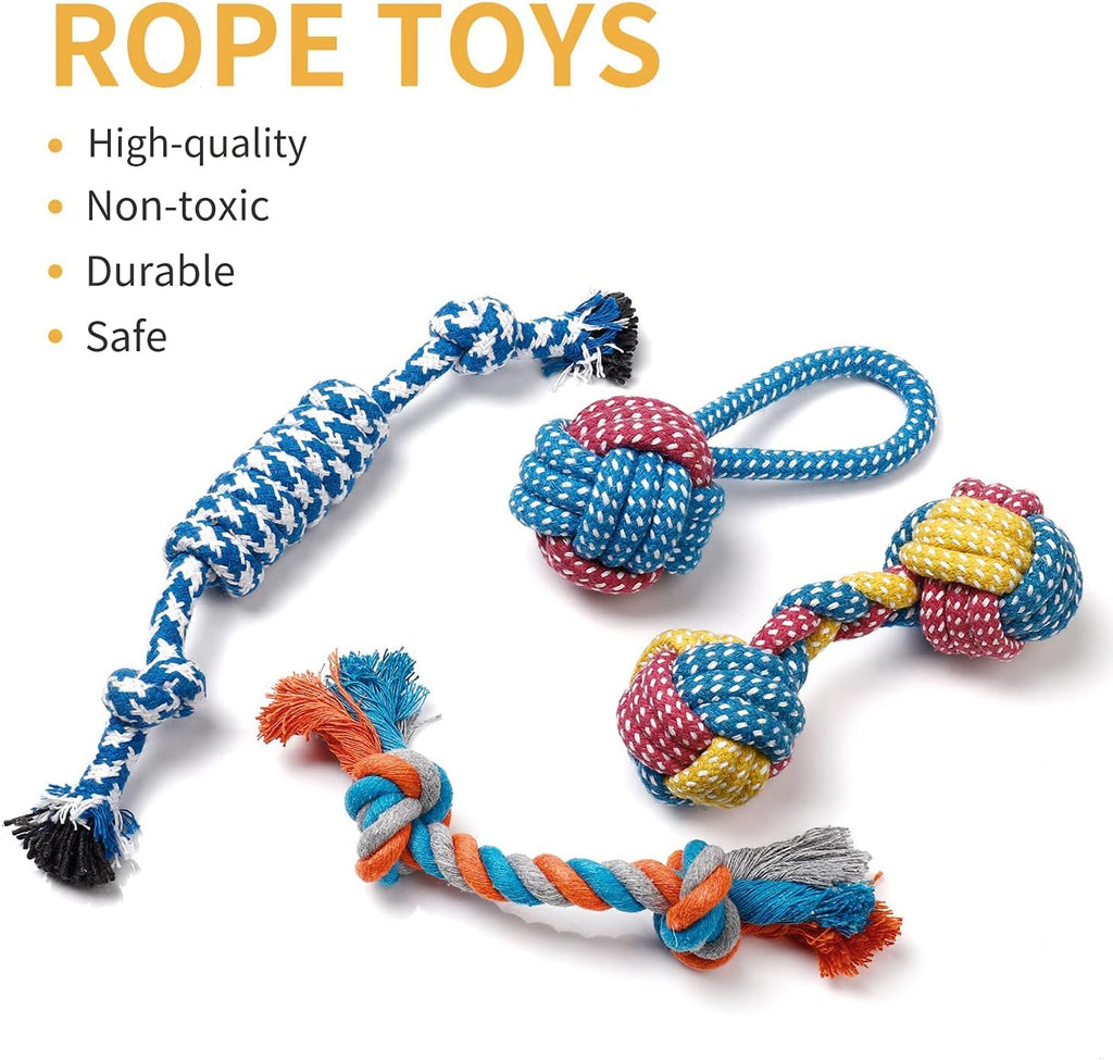 7-Piece Durable Small Dog Toy Set: Non-Toxic Teething Ropes and Squeaky Calf Toys for Safe Play