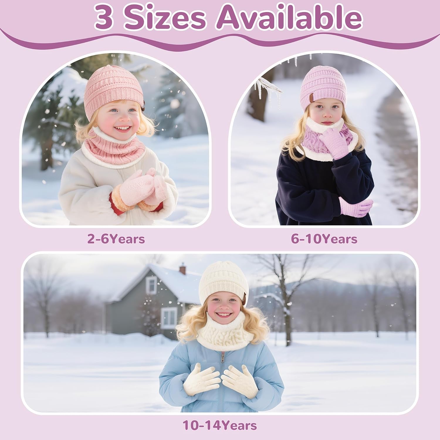 Children's Winter Beanie, Scarf, and Gloves Set - Insulated Fleece-Lined Thermal Accessories for Ages 2-14