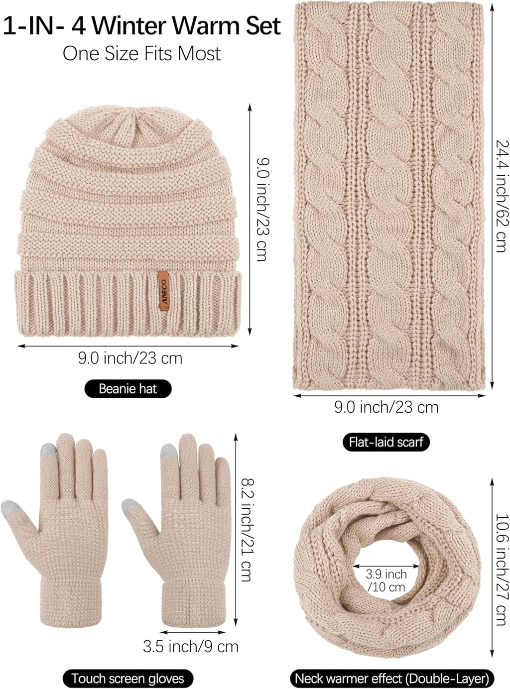 Winter Knit Scarf, Beanie Hat, and Gloves Set for Men and Women - Comfortable and Stretchable Cold Weather Accessories
