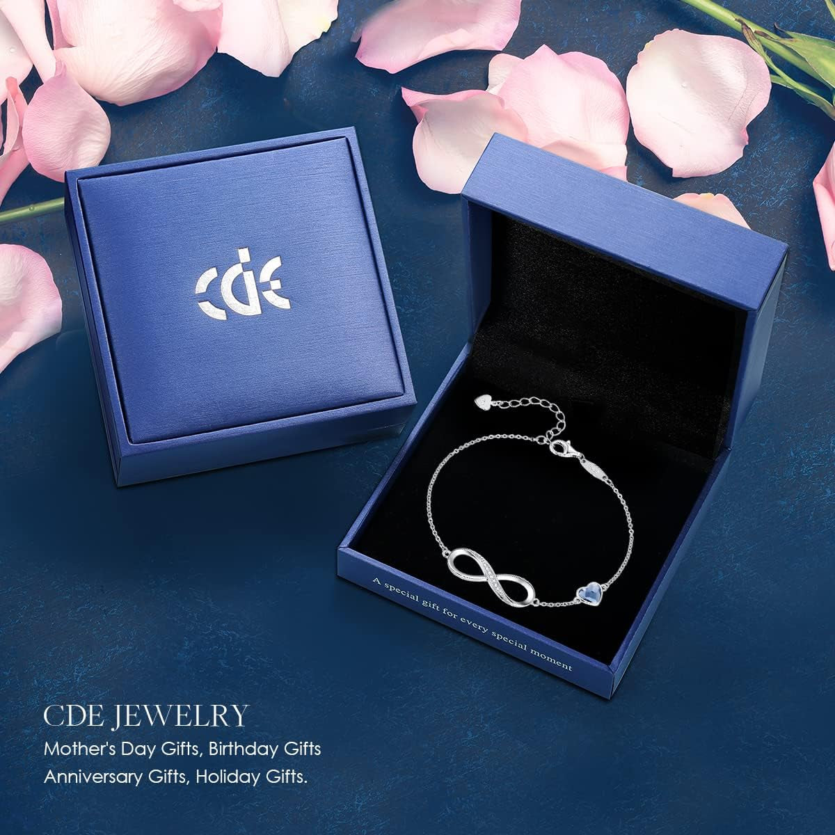 Infinity Heart Birthstone Charm Link Bracelet in 925 Sterling Silver - Adjustable Gift for Women on Special Occasions