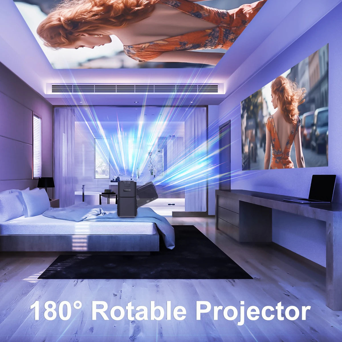 4K Portable Projector with Native 1080P Resolution, 390 ANSI Lumens, Dual WiFi 6, Bluetooth 5.0, Upgraded HY300 Model, Android 11