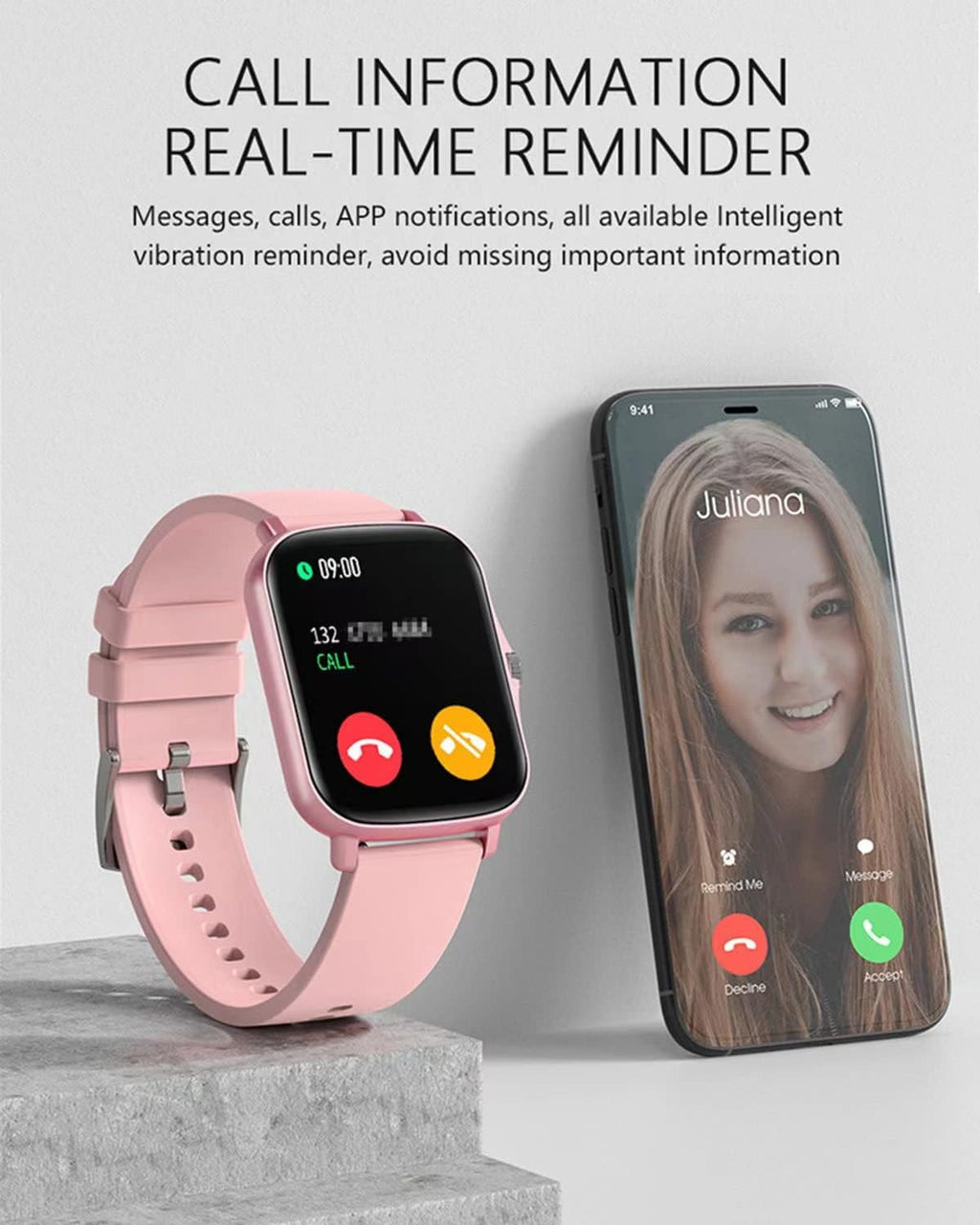 Professional Smart Fitness Tracker Watch for Android/iOS - IP68 Waterproof, Heart Rate and Blood Oxygen Monitoring, Sleep Tracking, 8 Sports Modes, Breath Training, Weather Updates - 1.69-Inch Display for Men and Women (Rose Gold)