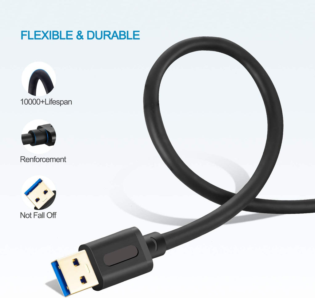 USB 3.0 Male to Male Cable, 6 Feet (1.8M) - Gold-Plated Connectors for Hard Drive Enclosures, DVD Players, and Laptop Coolers