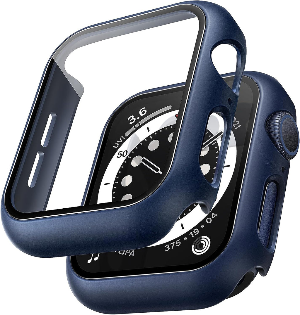 Dual Pack Hard Case with PC Tempered Glass Screen Protector for Apple Watch SE/SE2/SE3/Series 6/5/4 (40mm) - Scratch-Resistant Slim Protective Cover in Blue