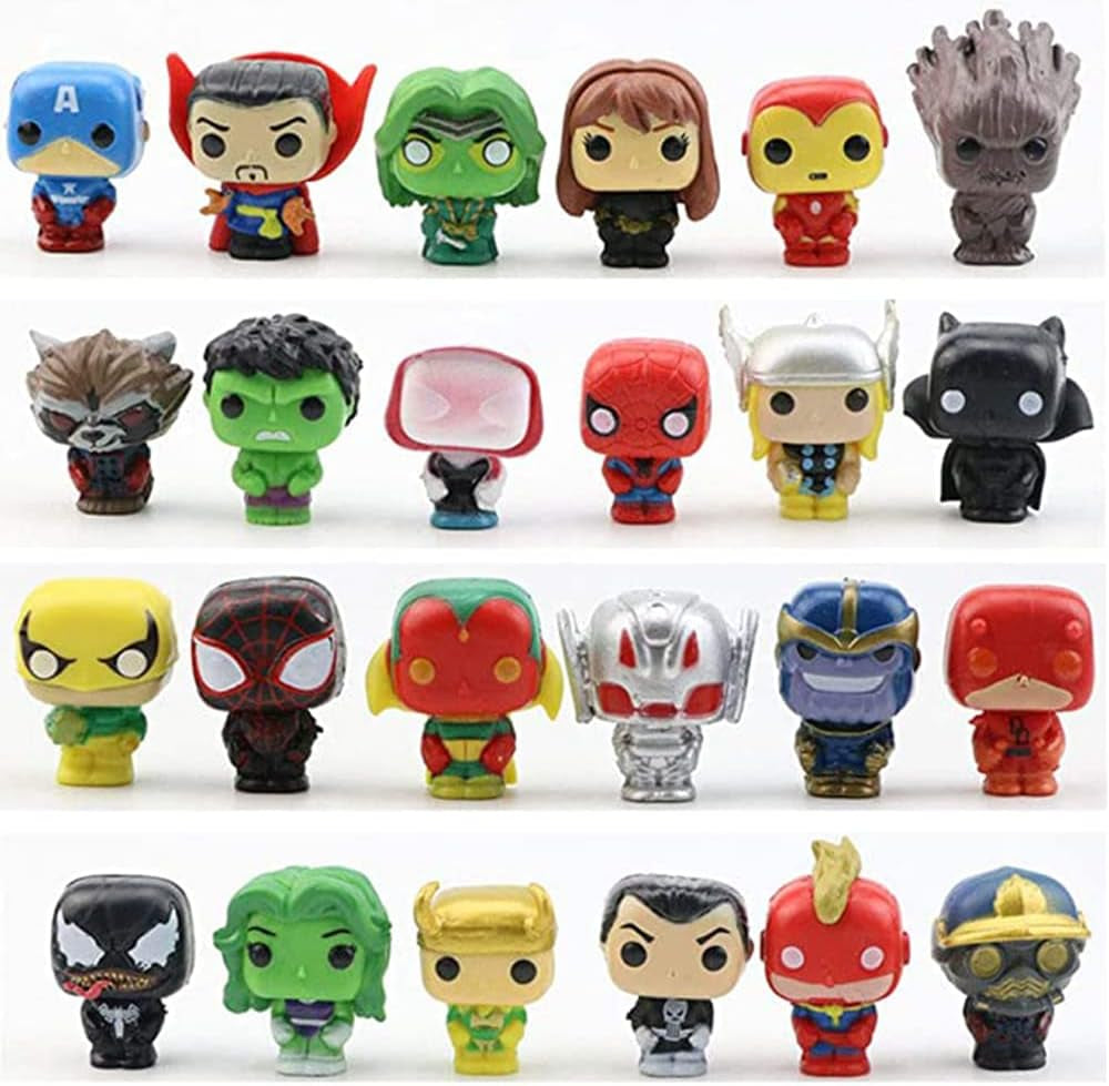24 Mini Superhero Cake Decorations, 1.4-Inch Superhero Figurines for Party Decoration and Cake Toppers, Holiday Gifts and Collectibles for Kids Titan Hero Toys