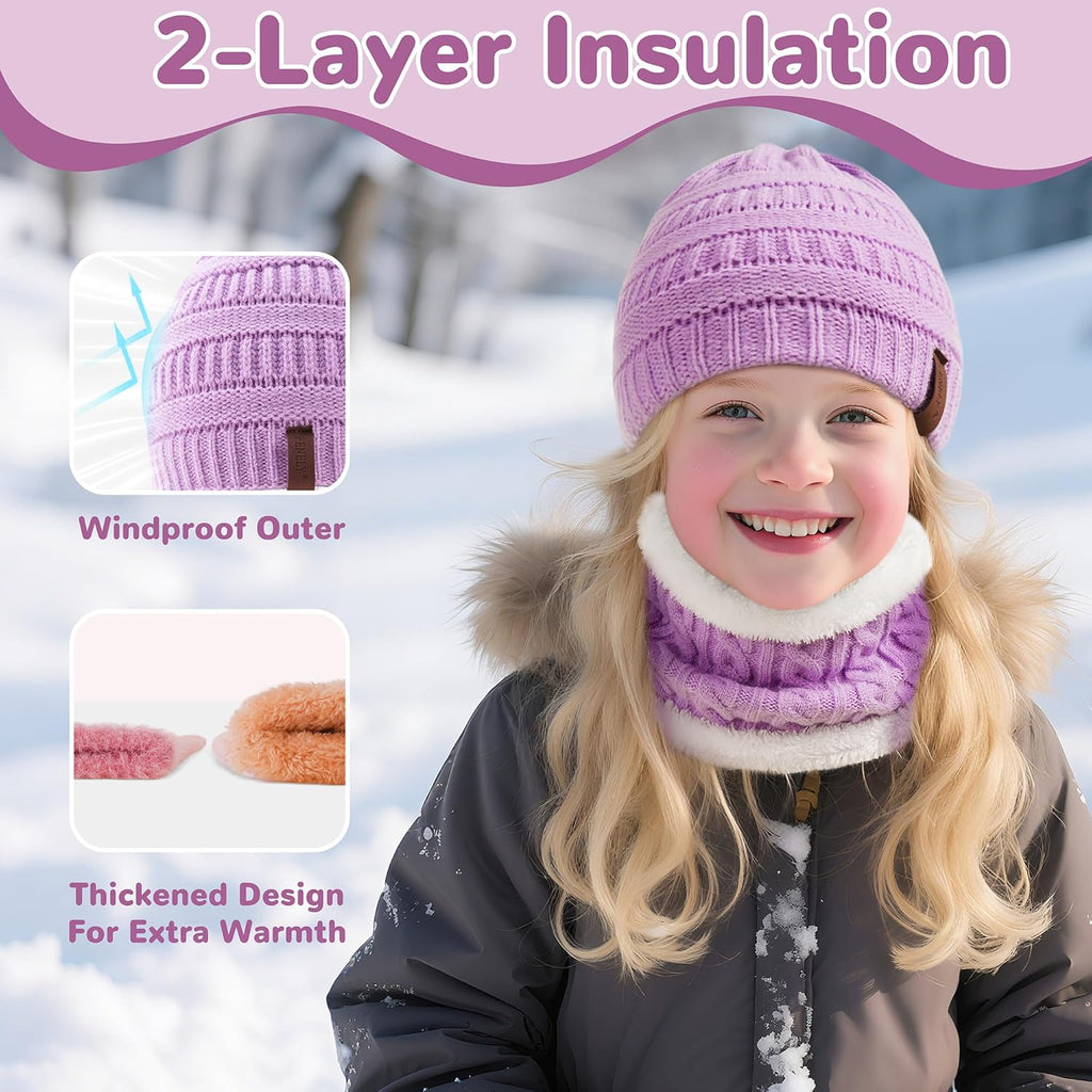 Children's Winter Beanie, Scarf, and Gloves Set - Cozy Knit Thermal Accessories for Ages 2-14
