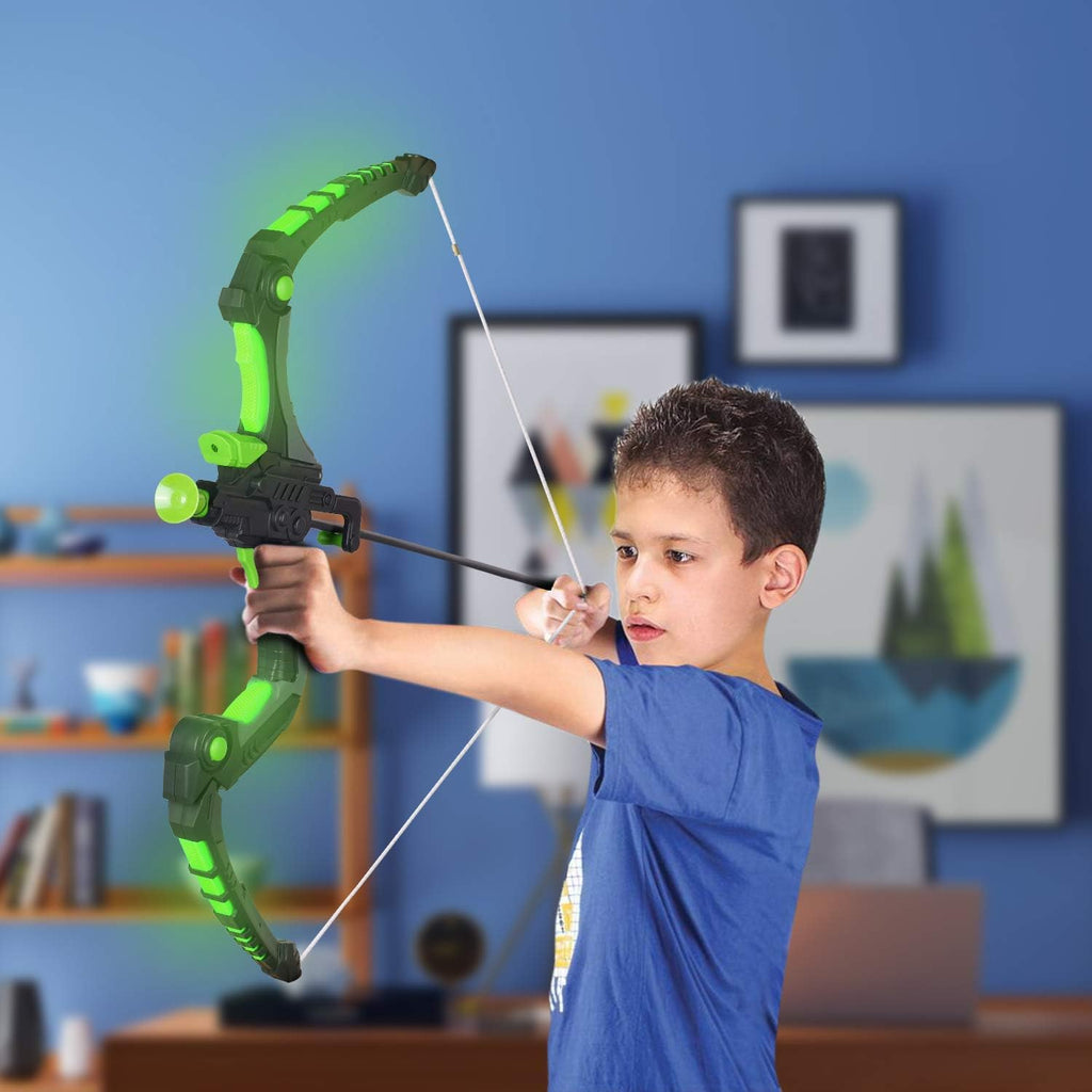Kids Bow and Arrows, Light up Archery Set for Kids Outdoor Hunting Game with 5 Durable Suction Cup Arrows, Luminous Bow and Sighting Device, Green
