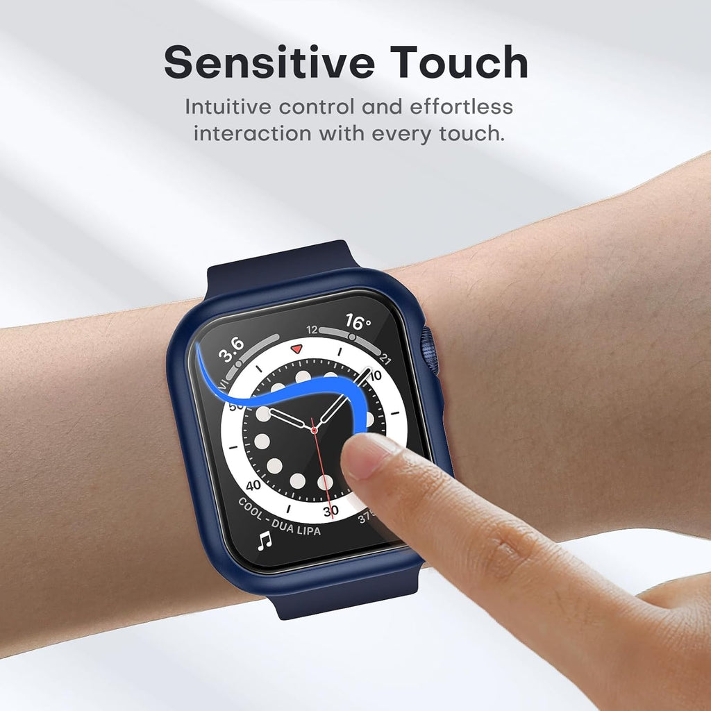 Dual Pack Hard Case with PC Tempered Glass Screen Protector for Apple Watch SE/SE2/SE3/Series 6/5/4 (40mm) - Scratch-Resistant Slim Protective Cover in Blue