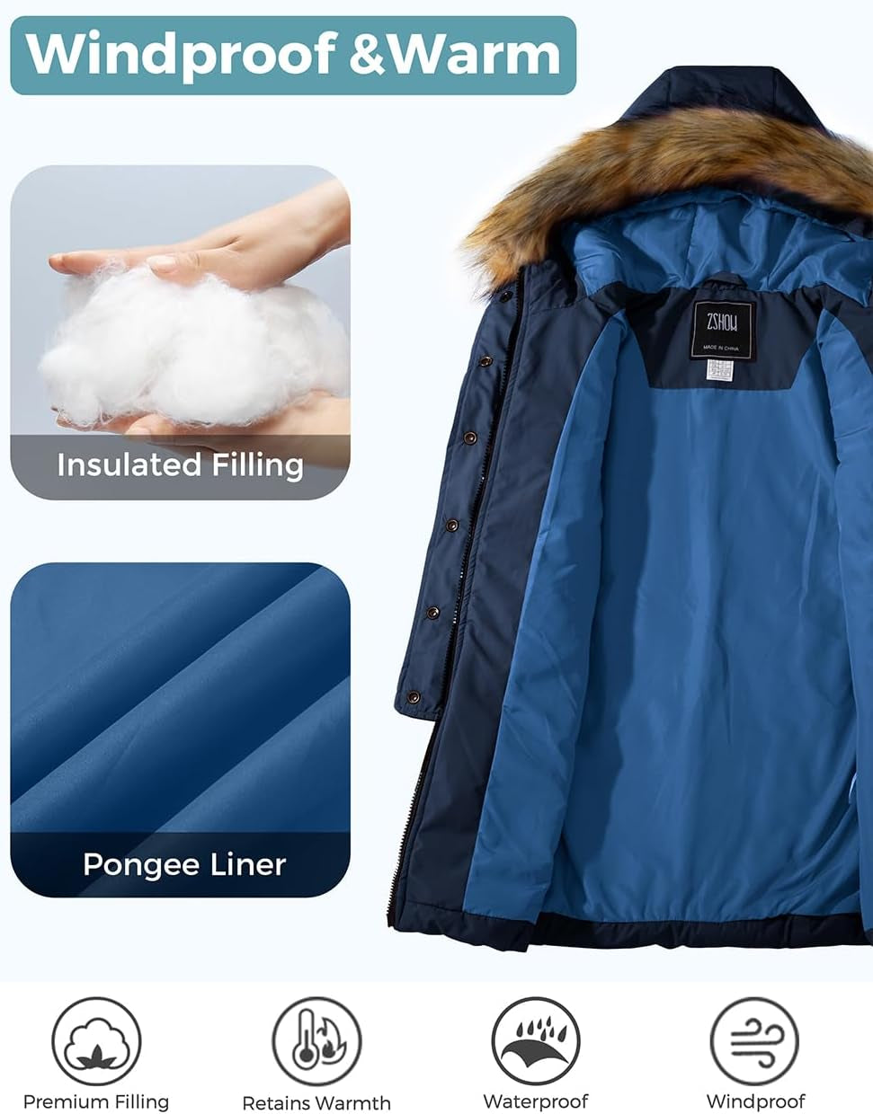 Girls' Waterproof Long Winter Parka and Puffer Jacket
