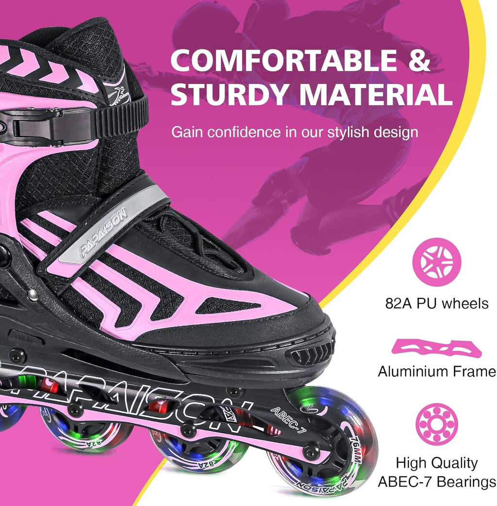 Adjustable Inline Skates for Kids and Adults with Light up Wheels Beginner Skates Fun Illuminating Roller Skates for Kids Boys and Ladies
