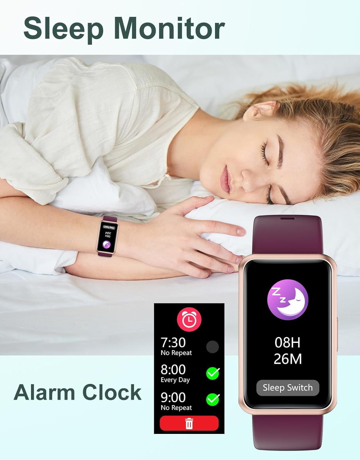 Fitness Tracker - Bluetooth-Free, App-Free, Phone-Free, IP68 Waterproof Fitness Watch for Men and Women, Full Touch Screen with Step and Calorie Counter, Sleep Tracker, and Alarm Clocks (Purple)