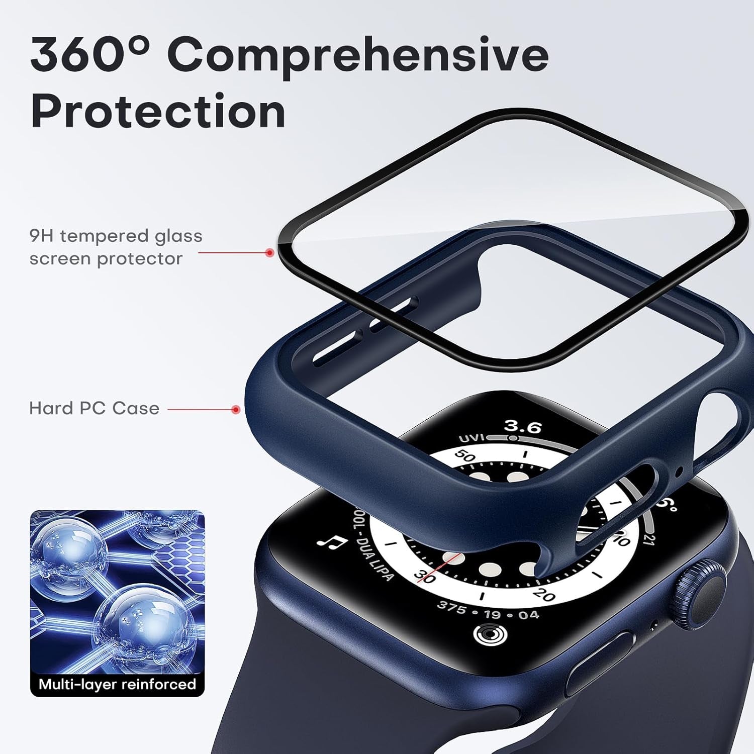 Dual Pack Hard Case with PC Tempered Glass Screen Protector for Apple Watch SE/SE2/SE3/Series 6/5/4 (40mm) - Scratch-Resistant Slim Protective Cover in Blue