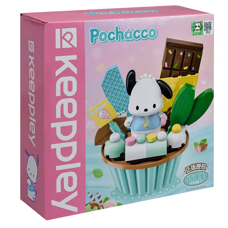 Original Sanrio Anime Cartoon Cake Cup Model DIY Assembled Blocks Figure Hello Kitty Kuromi My Melody Pre-Teaching Puzzle Toys