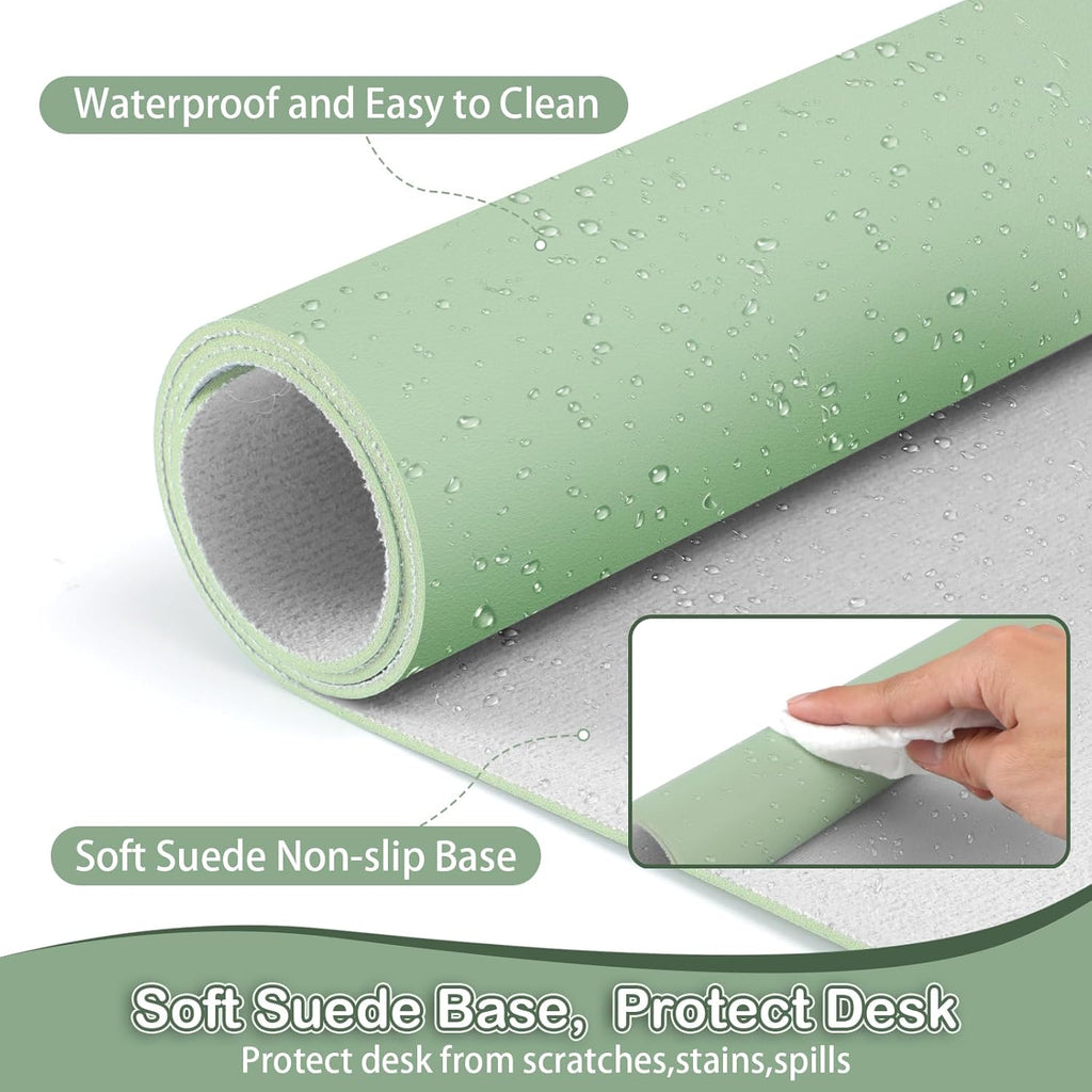 Leather Desk Pad Protector - Non-Slip Mouse Pad and Writing Surface for Office and Home (Moss Green, 30" x 14")