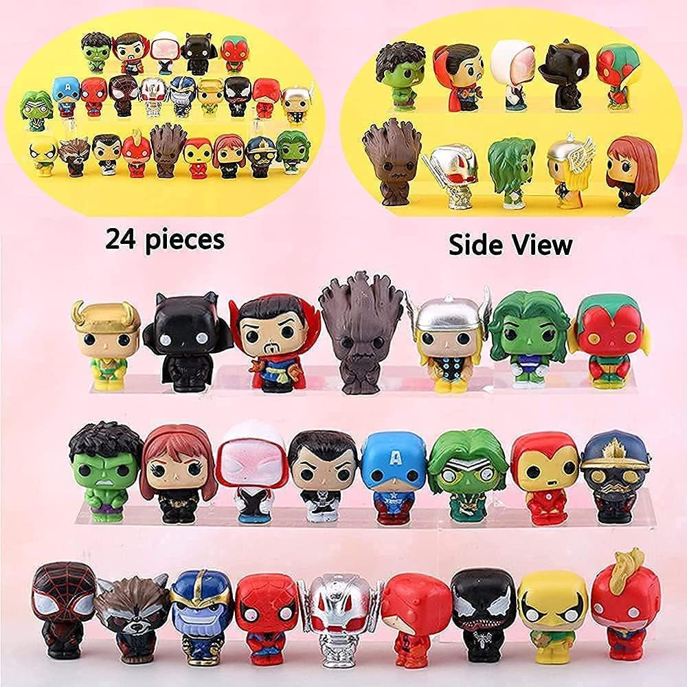 24 Mini Superhero Cake Decorations, 1.4-Inch Superhero Figurines for Party Decoration and Cake Toppers, Holiday Gifts and Collectibles for Kids Titan Hero Toys