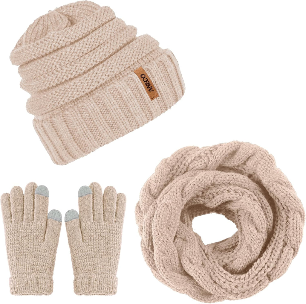 Winter Knit Scarf, Beanie Hat, and Gloves Set for Men and Women - Comfortable and Stretchable Cold Weather Accessories