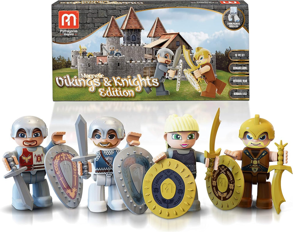 Pythagoras Magnetics Magnetic Figures Set with Knights and Vikings, Interactive Early Learning STEM Toys for Boys and Girls, Action Figures for Building Blocks and Tiles, Fun 12 Pc. Add-On Kit