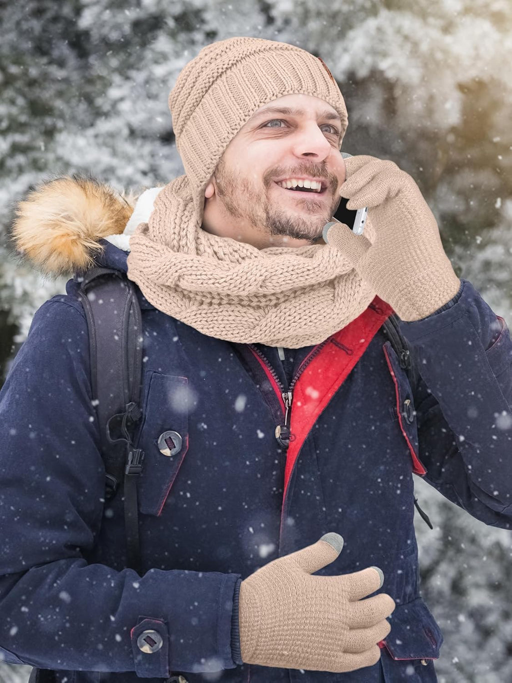 Winter Knit Scarf, Beanie Hat, and Gloves Set for Men and Women - Comfortable and Stretchable Cold Weather Accessories