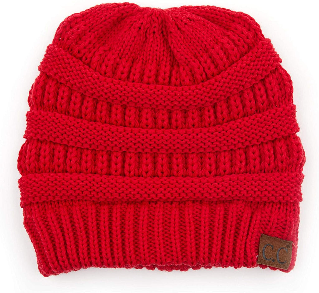 Women's Cable Knit Beanie with Soft Stretch for Messy Bun and Ponytail - Winter Hat (MB-20A)