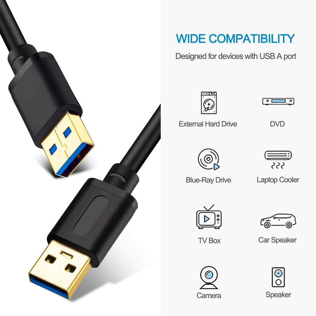 USB 3.0 Male to Male Cable, 6 Feet (1.8M) - Gold-Plated Connectors for Hard Drive Enclosures, DVD Players, and Laptop Coolers