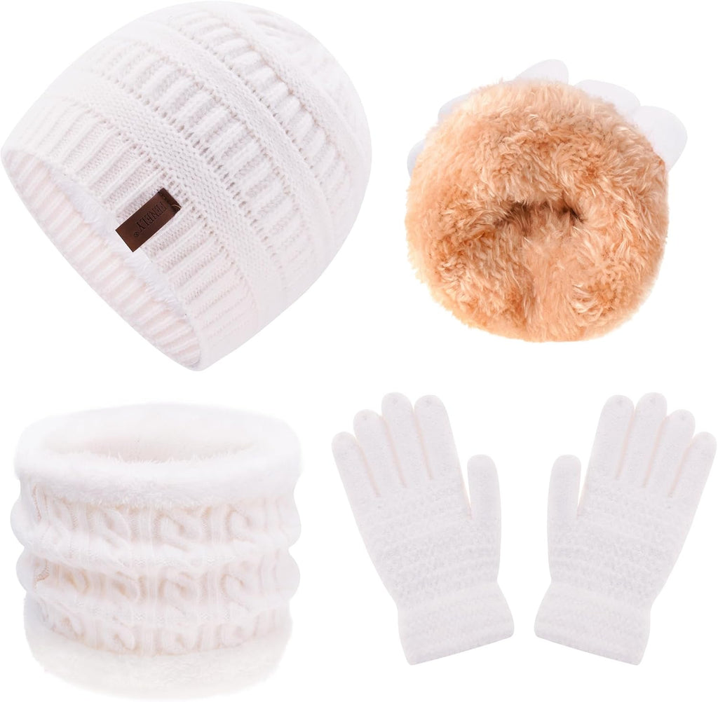 Children's Winter Beanie, Scarf, and Gloves Set - Cozy Knit Thermal Accessories for Ages 2-14
