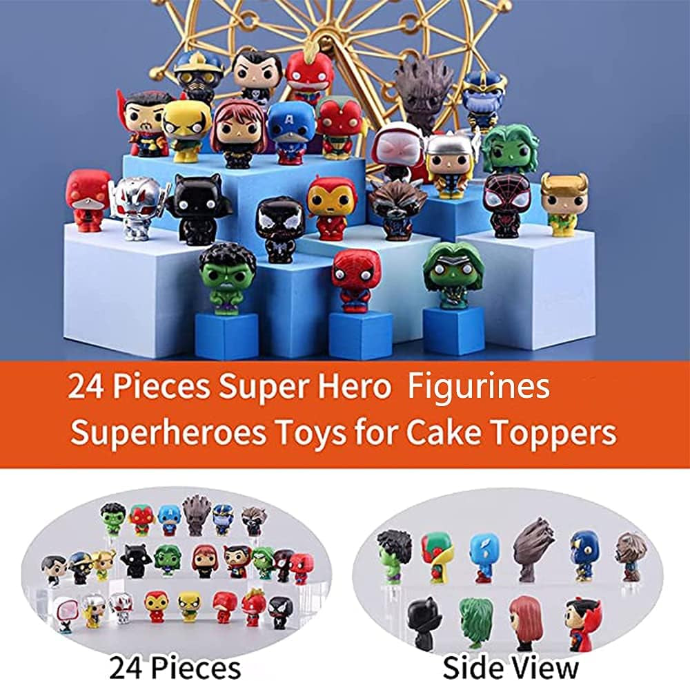24 Mini Superhero Cake Decorations, 1.4-Inch Superhero Figurines for Party Decoration and Cake Toppers, Holiday Gifts and Collectibles for Kids Titan Hero Toys