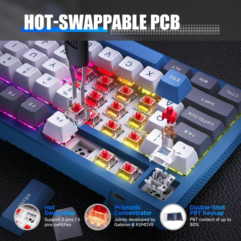 KEMOVE K87 Wireless Hot-Swap Mechanical Gaming Keyboard - 87 Keys, RGB Backlighting, 4000mAh Battery, Triple-Mode Connectivity - Limited Time Offer