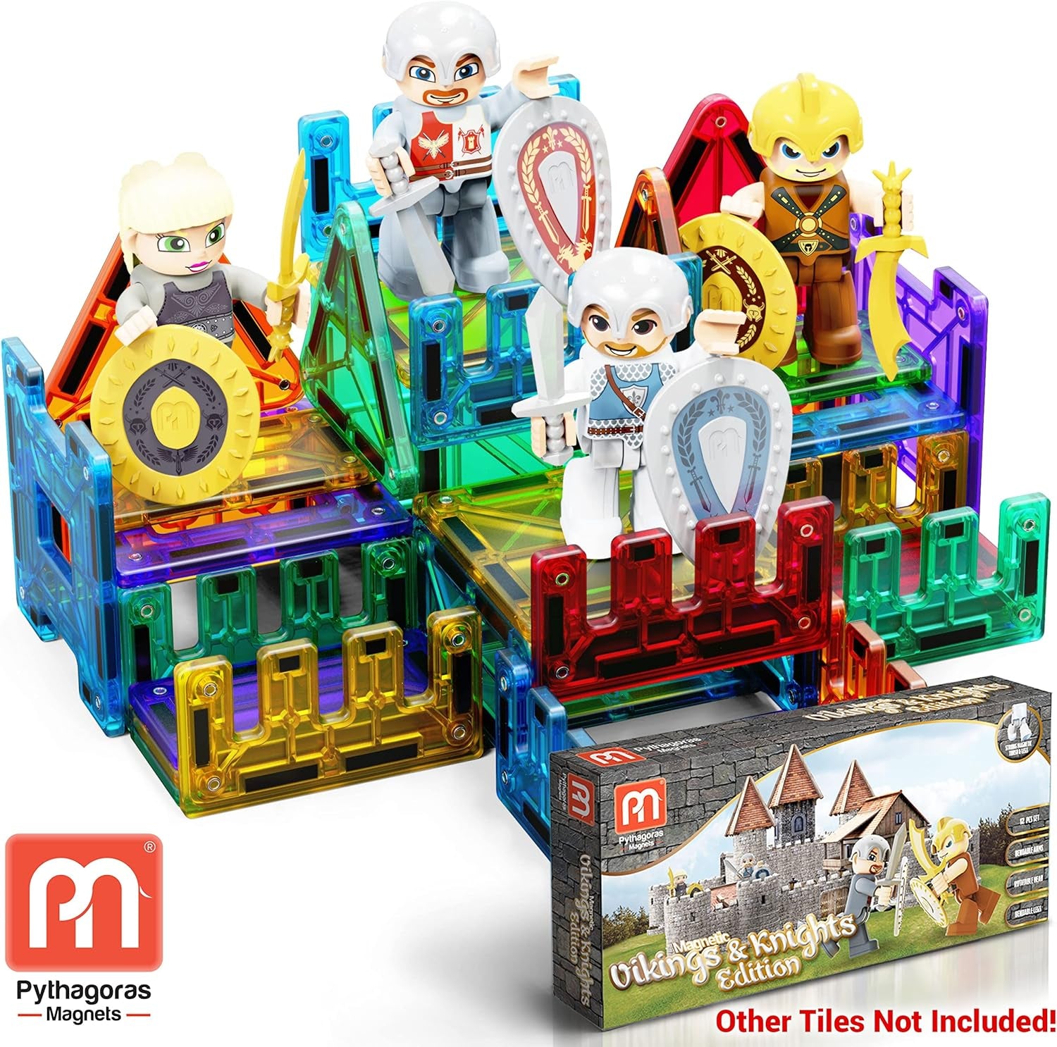 Pythagoras Magnetics Magnetic Figures Set with Knights and Vikings, Interactive Early Learning STEM Toys for Boys and Girls, Action Figures for Building Blocks and Tiles, Fun 12 Pc. Add-On Kit