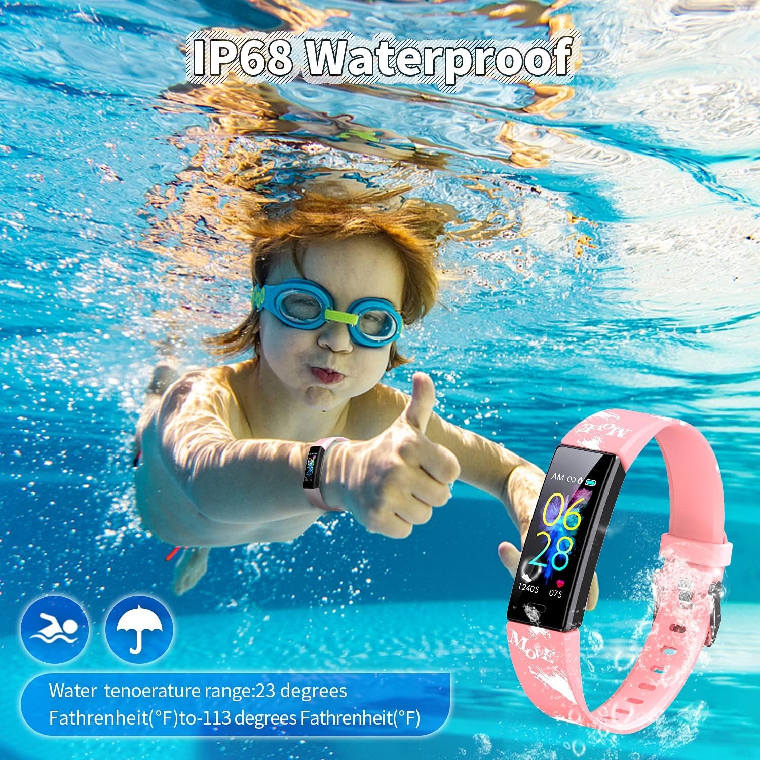 Children's Fitness Tracker Watch with Pedometer, Stopwatch, IP68 Waterproof Rating, and 11 Sport Modes for Ages 6-16