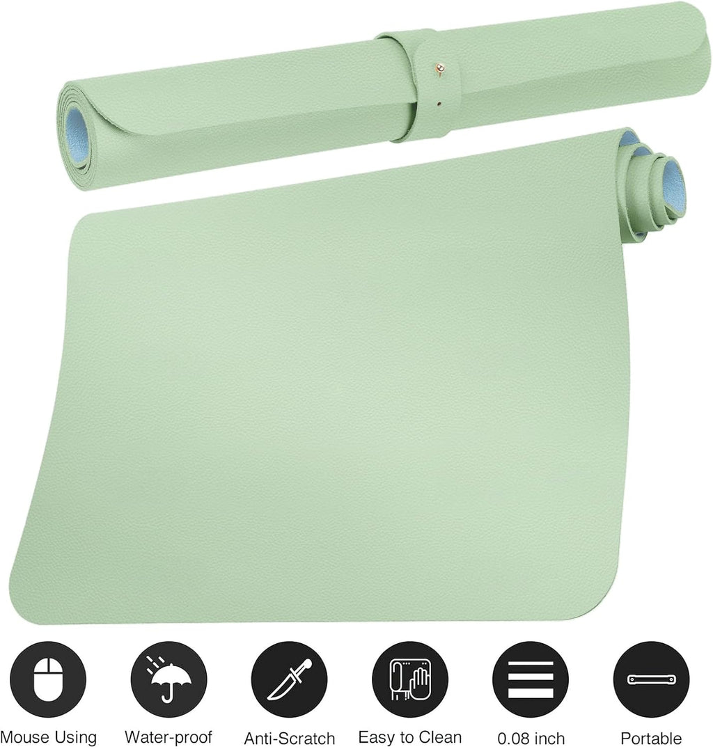 Leather Desk Pad Protector - Non-Slip Mouse Pad and Writing Surface for Office and Home (Moss Green, 30" x 14")