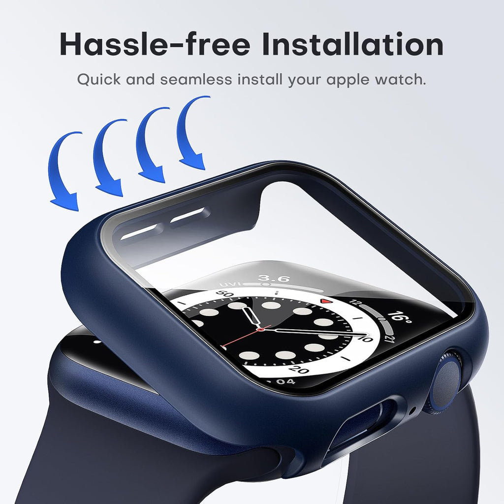 Dual Pack Hard Case with PC Tempered Glass Screen Protector for Apple Watch SE/SE2/SE3/Series 6/5/4 (40mm) - Scratch-Resistant Slim Protective Cover in Blue
