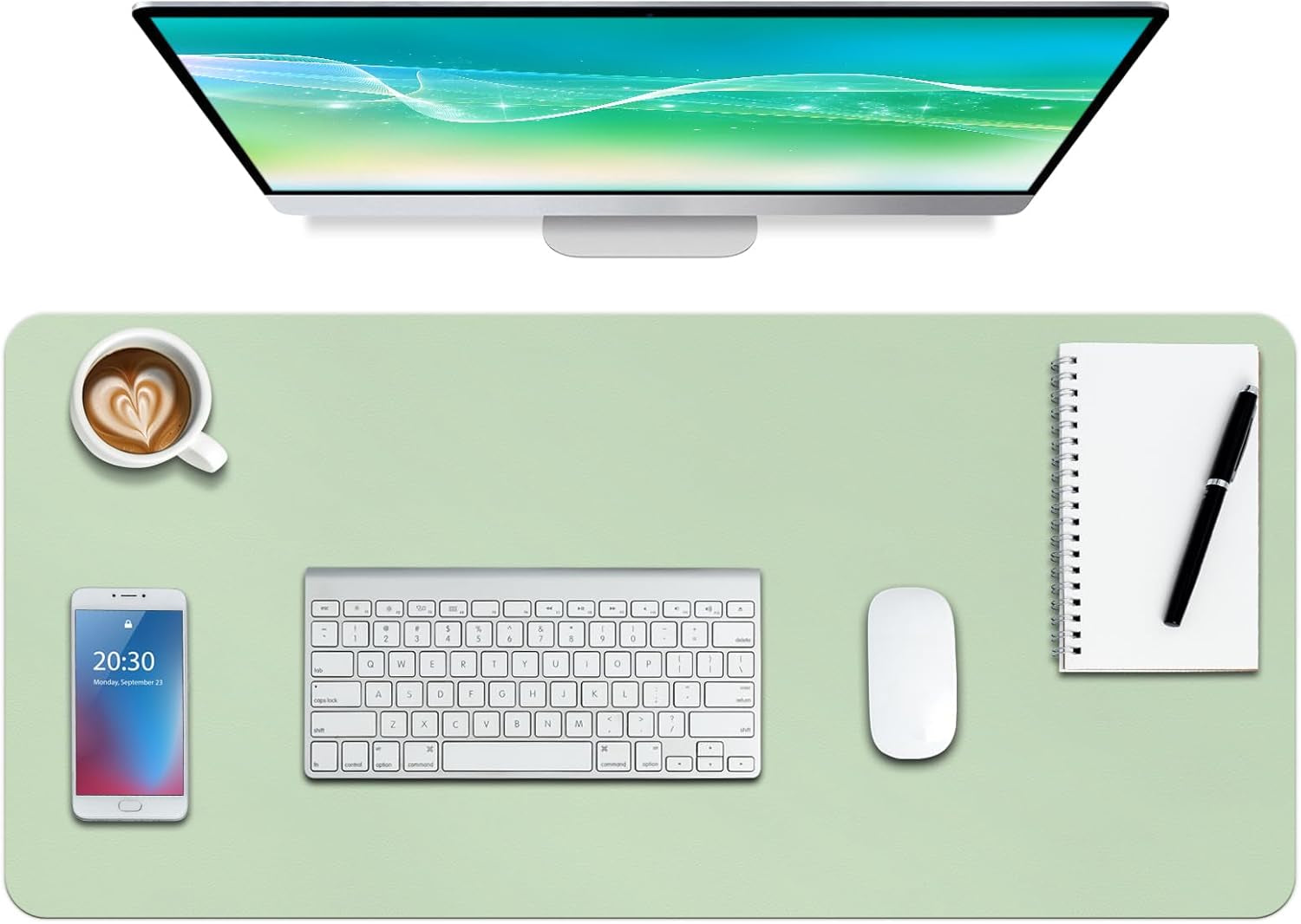 Leather Desk Pad Protector - Non-Slip Mouse Pad and Writing Surface for Office and Home (Moss Green, 30" x 14")