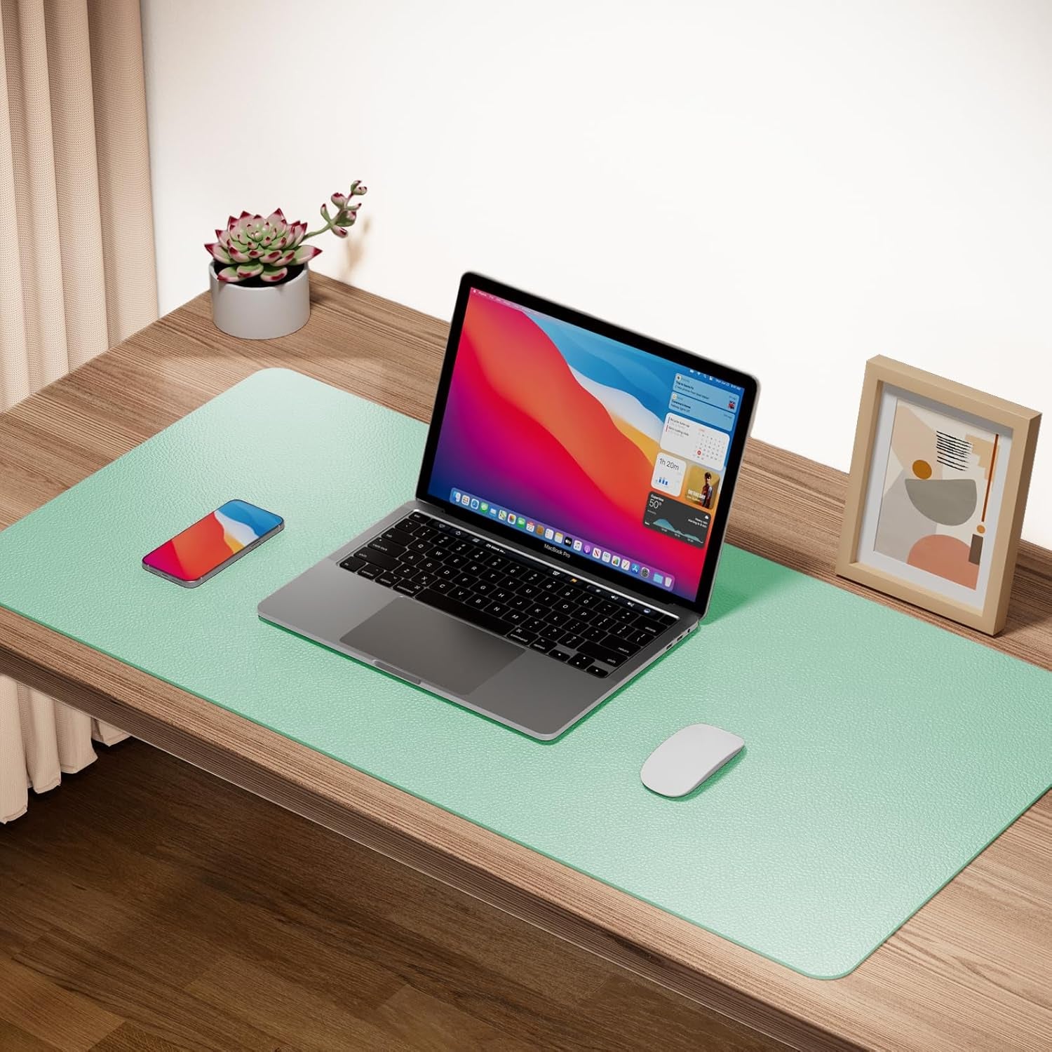 Leather Desk Pad Protector - Non-Slip Mouse Pad and Writing Surface for Office and Home (Moss Green, 30" x 14")