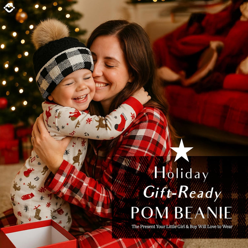 Toddler Pom Beanie - Warm and Cozy Knit Hat for Ages 1-4, Ideal Winter Snow Cap for Boys and Girls